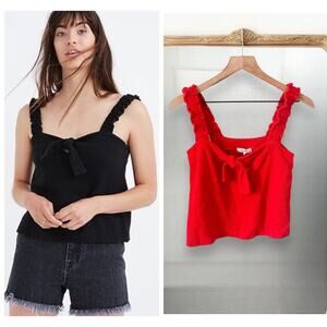 Madewell Tie Front Ruffle Tank Top XS Red